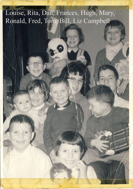 Louise, Rita, Dan, Frances, Hugh, Mary, Ronald, Fred, Tom, Bill, Liz Campbell, 1965